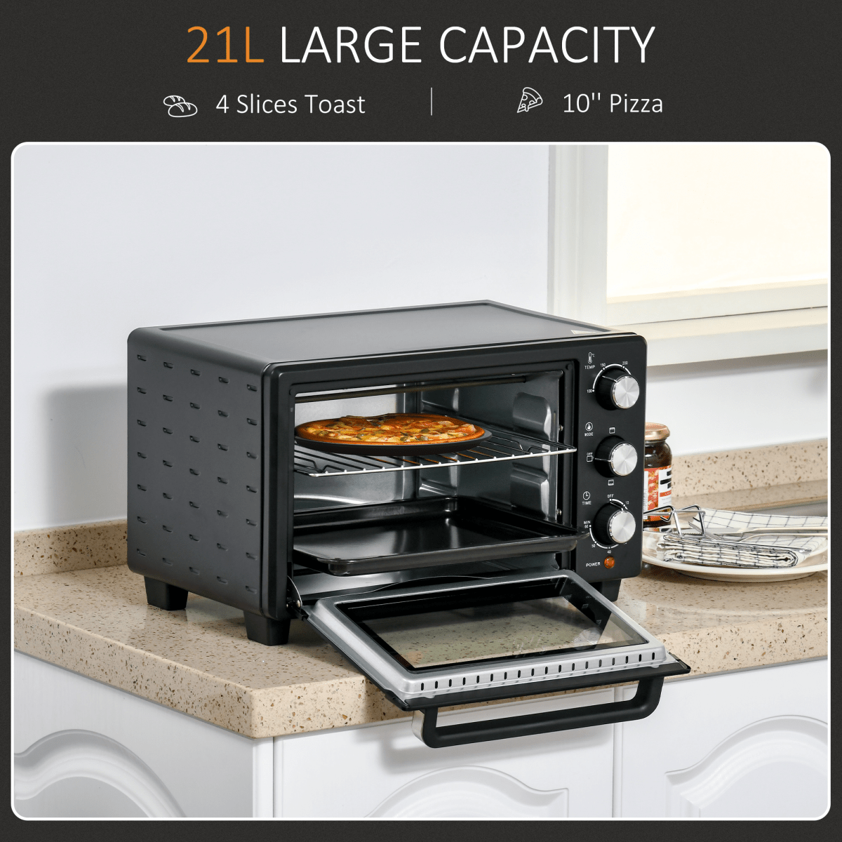 Mini Oven, 21L Grill, Toaster Timer, Baking Tray and Wire Rack, 1400W - Fryora