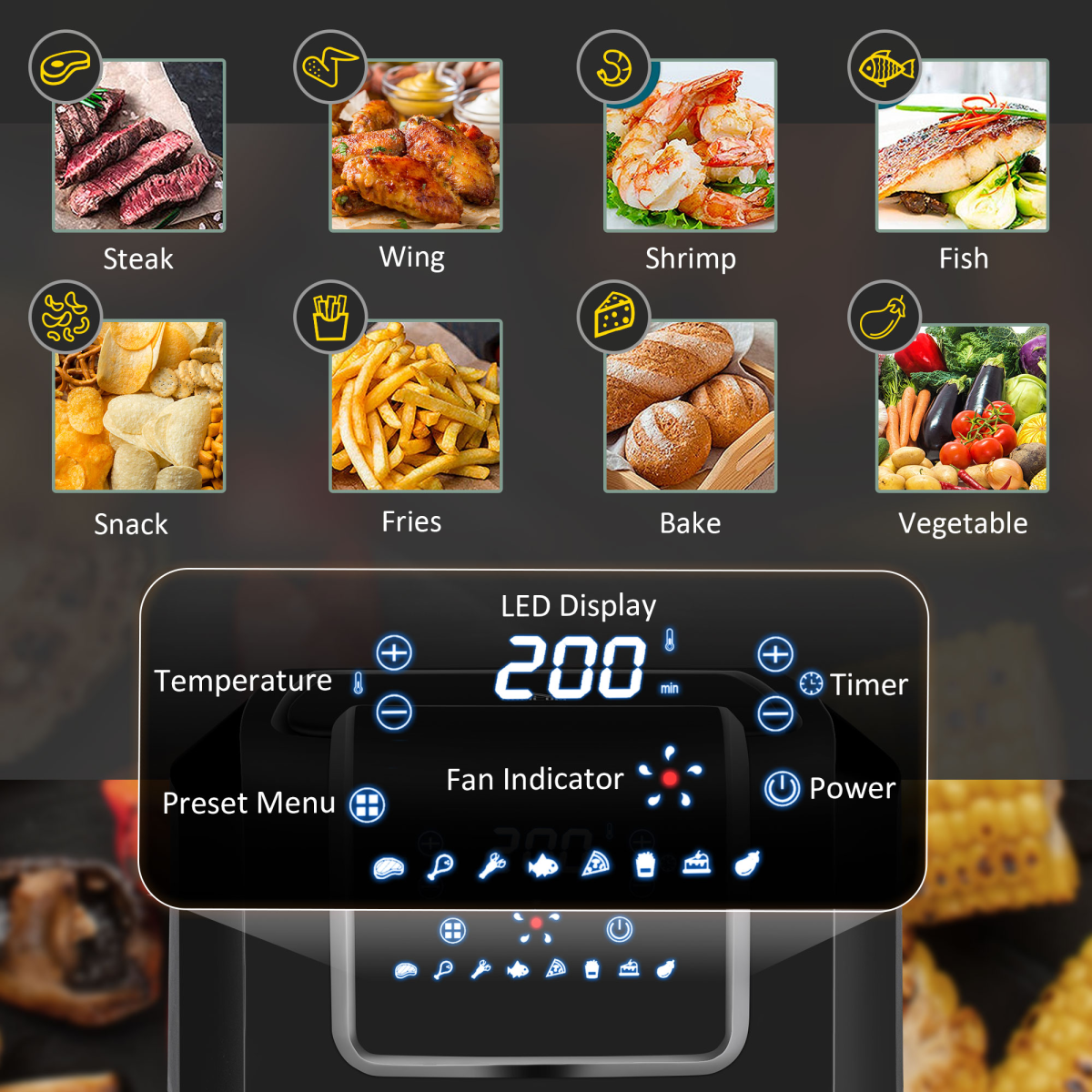 Healthy Chef 6.5L Air Fryer: 1700W with Digital Timer & 8 Cooking Programs