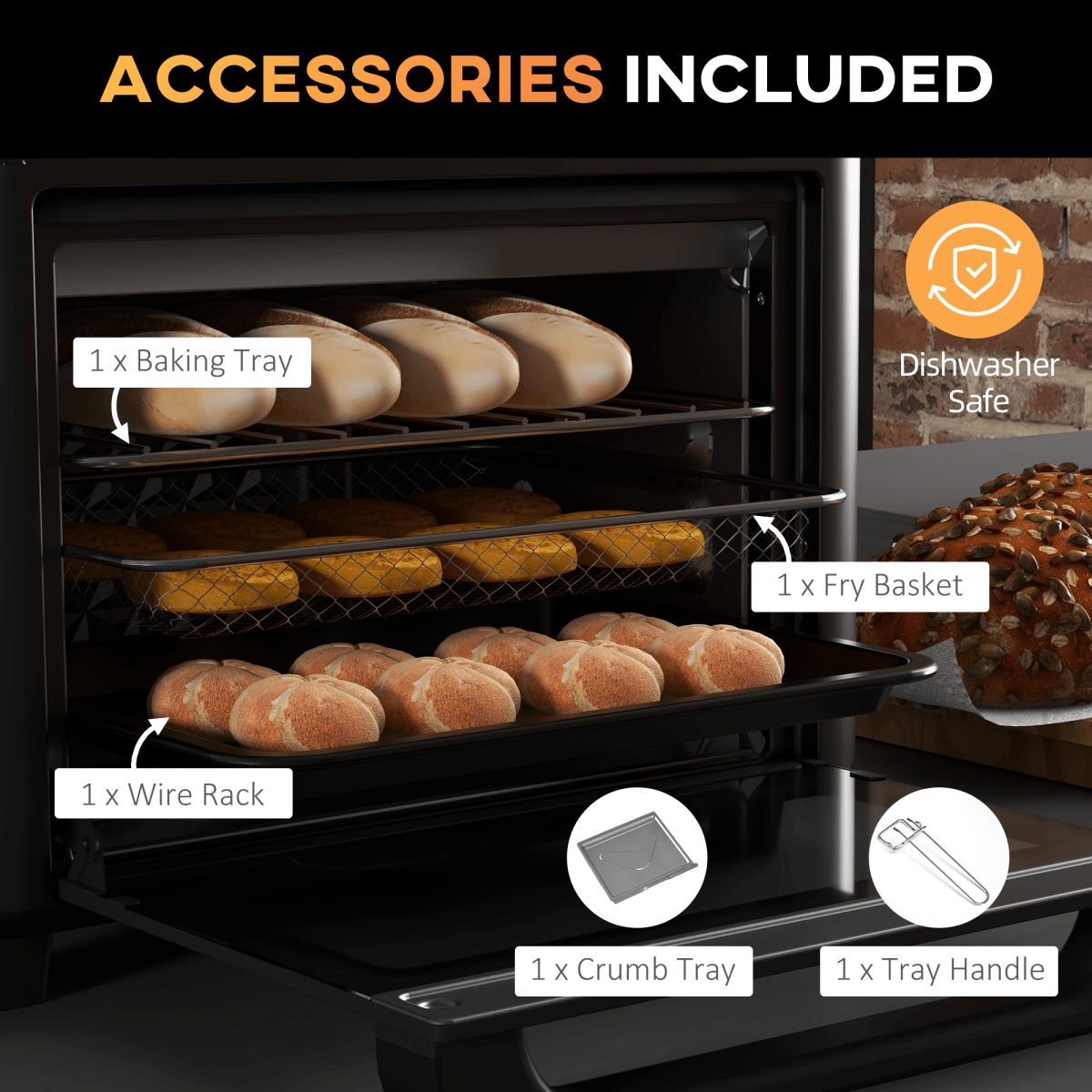 HOMCOM Air Fryer Oven 13L Mini Oven Countertop Convection Oven 1200W Black - Fryora