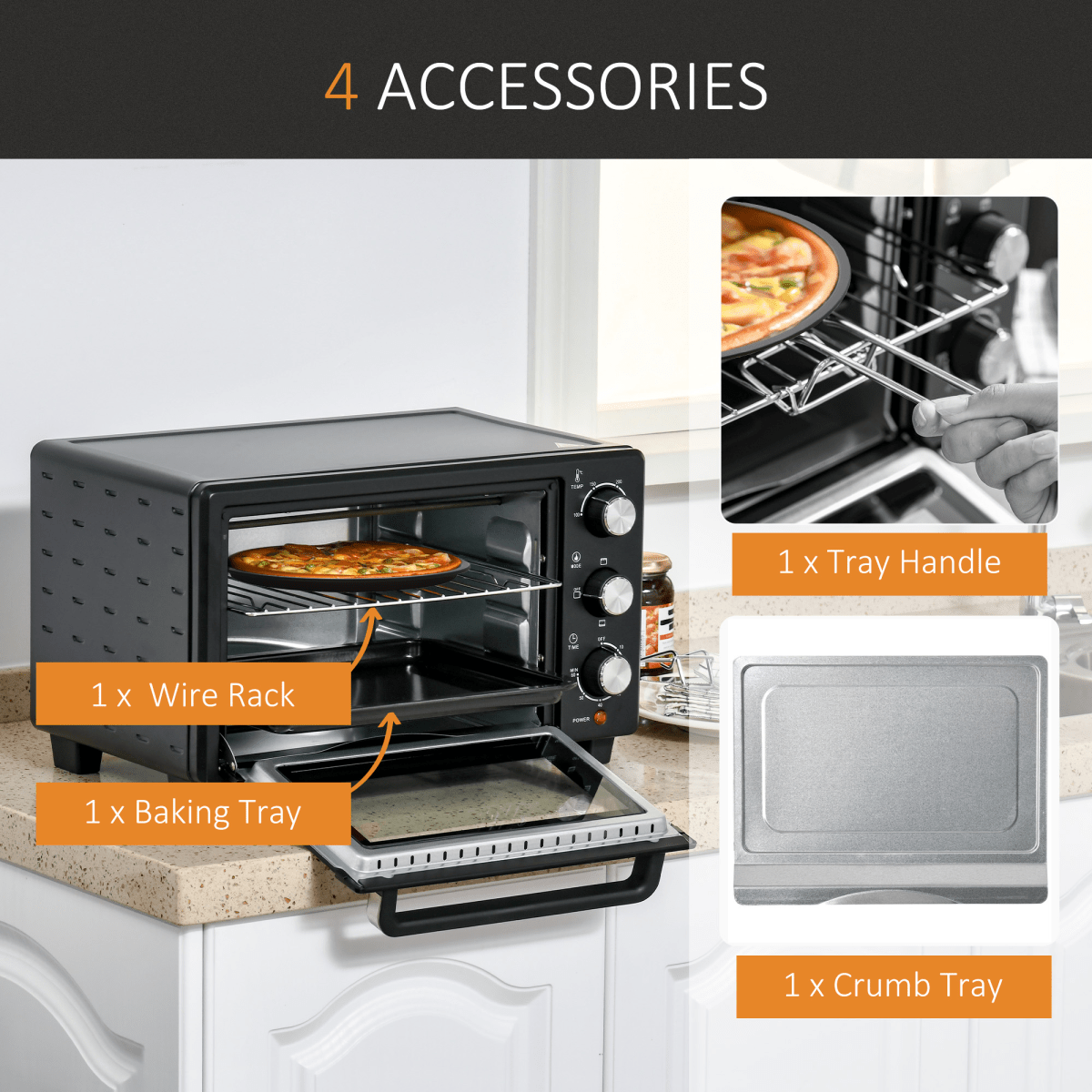 Mini Oven, 21L Grill, Toaster Timer, Baking Tray and Wire Rack, 1400W - Fryora