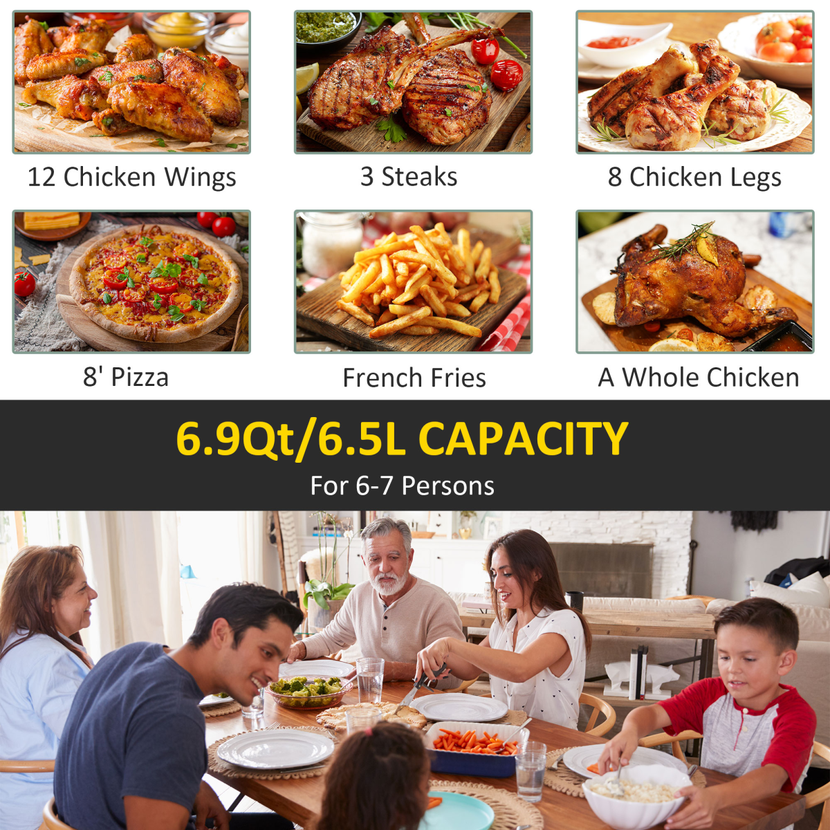 Healthy Chef 6.5L Air Fryer: 1700W with Digital Timer & 8 Cooking Programs