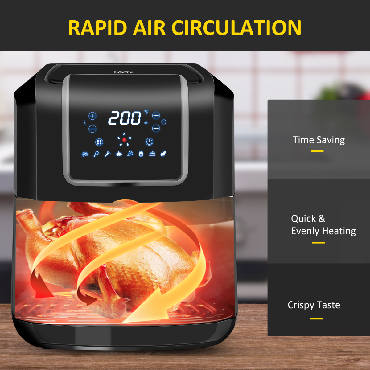 Healthy Chef 6.5L Air Fryer: 1700W with Digital Timer & 8 Cooking Programs