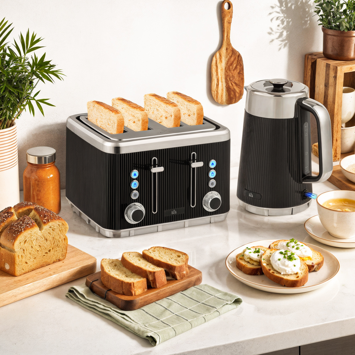 Modern Black Kettle & Toaster Duo - Precision, Style, and Convenience!