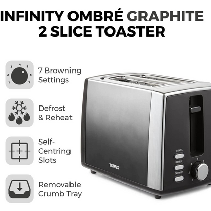 Tower Infinity Ombre 900W 2-Slice Toaster: Perfect Toast with Style