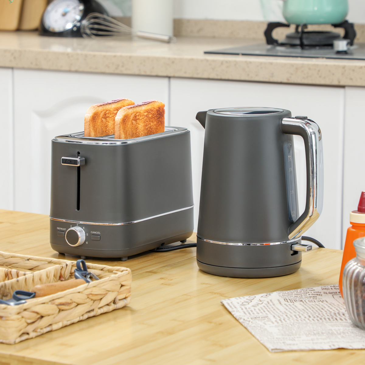 Effortless Mornings: HOMCOM 1.7L Fast Boil Kettle & 2-Slice Toaster Set, Grey