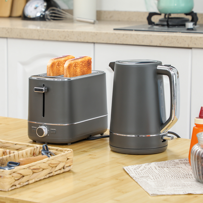 Effortless Mornings: HOMCOM 1.7L Fast Boil Kettle & 2-Slice Toaster Set, Grey