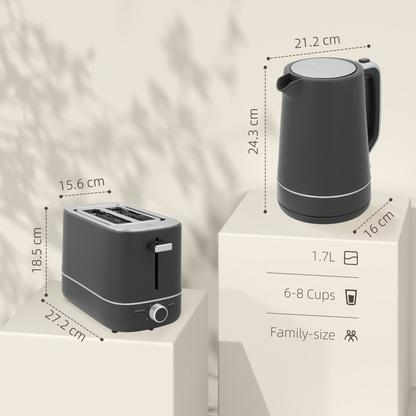 Effortless Mornings: HOMCOM 1.7L Fast Boil Kettle & 2-Slice Toaster Set, Grey