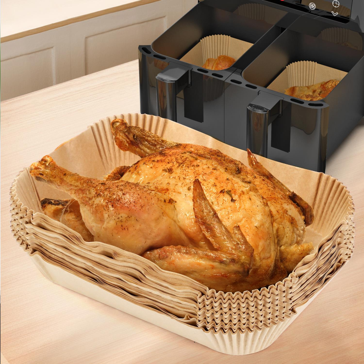Vinsani Non-Stick Air Fryer Paper Liners – 200 Pack for Effortless Cooking!