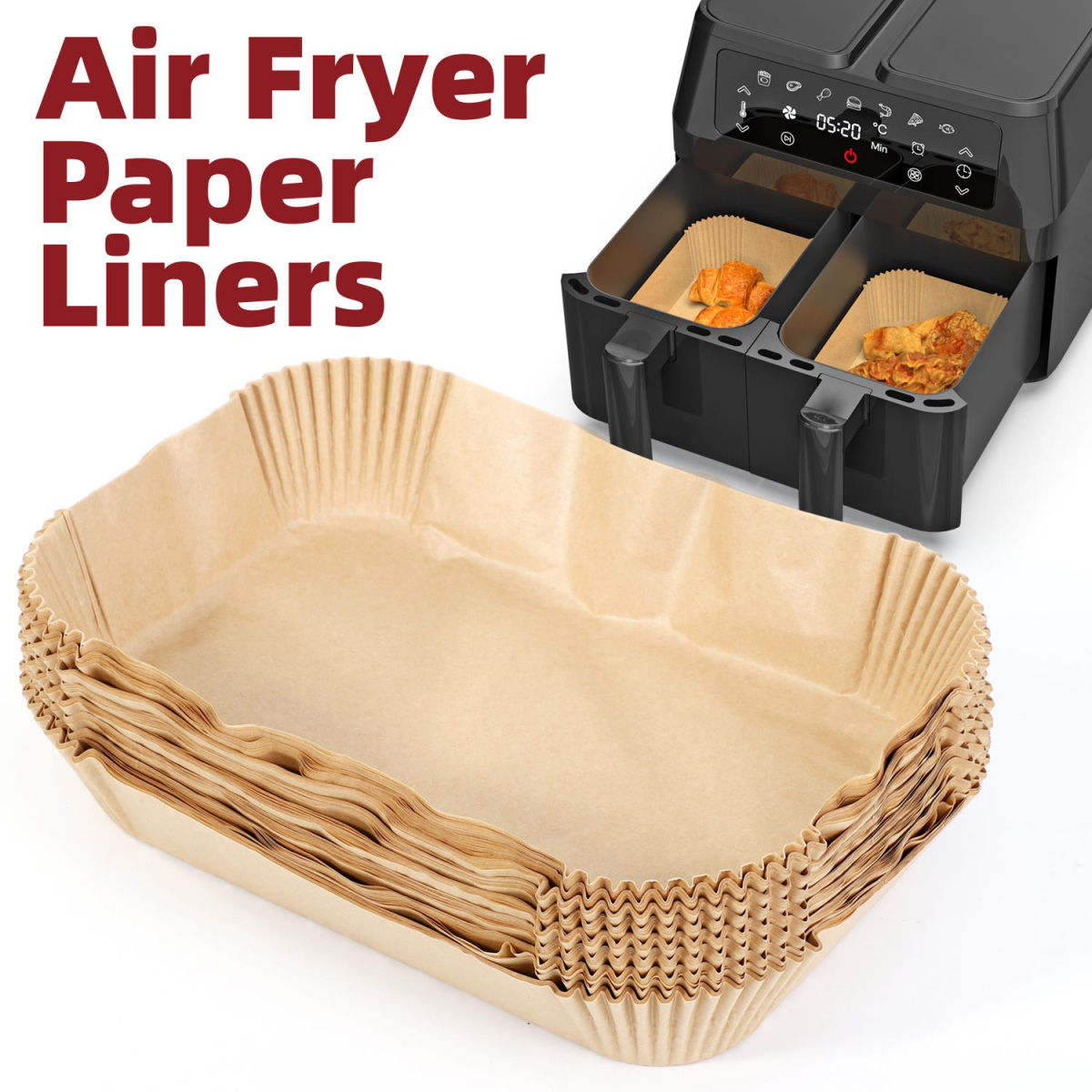 Vinsani Non-Stick Air Fryer Paper Liners – 200 Pack for Effortless Cooking!