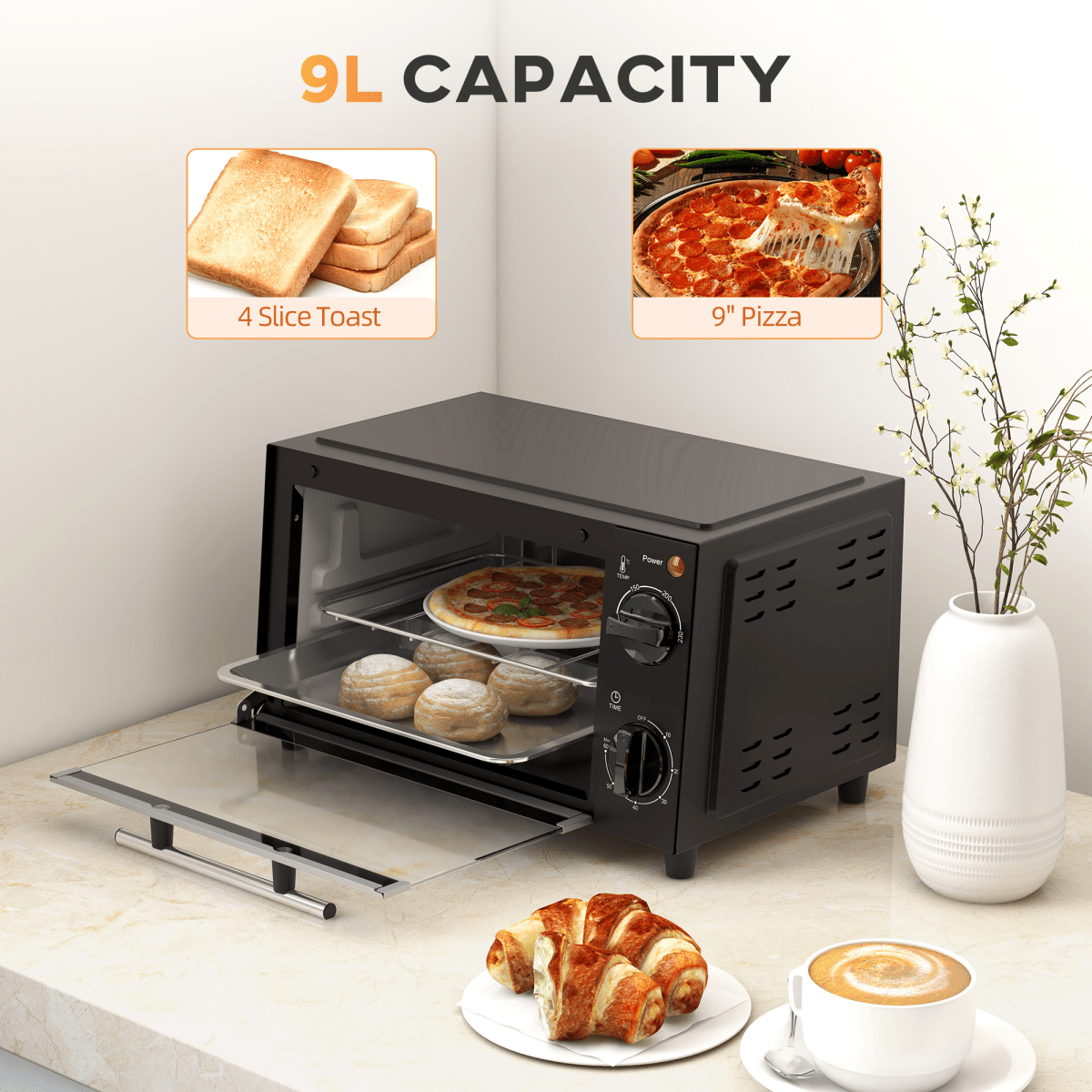Mini Oven, 9L Countertop Electric Grill, Toaster Oven 750W - Fryora