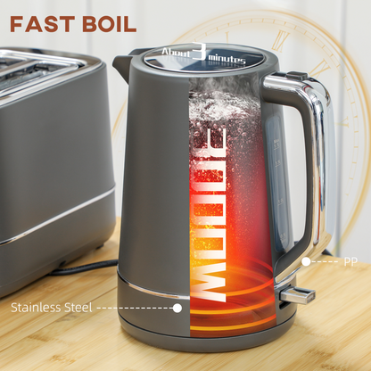 Effortless Mornings: HOMCOM 1.7L Fast Boil Kettle & 2-Slice Toaster Set, Grey