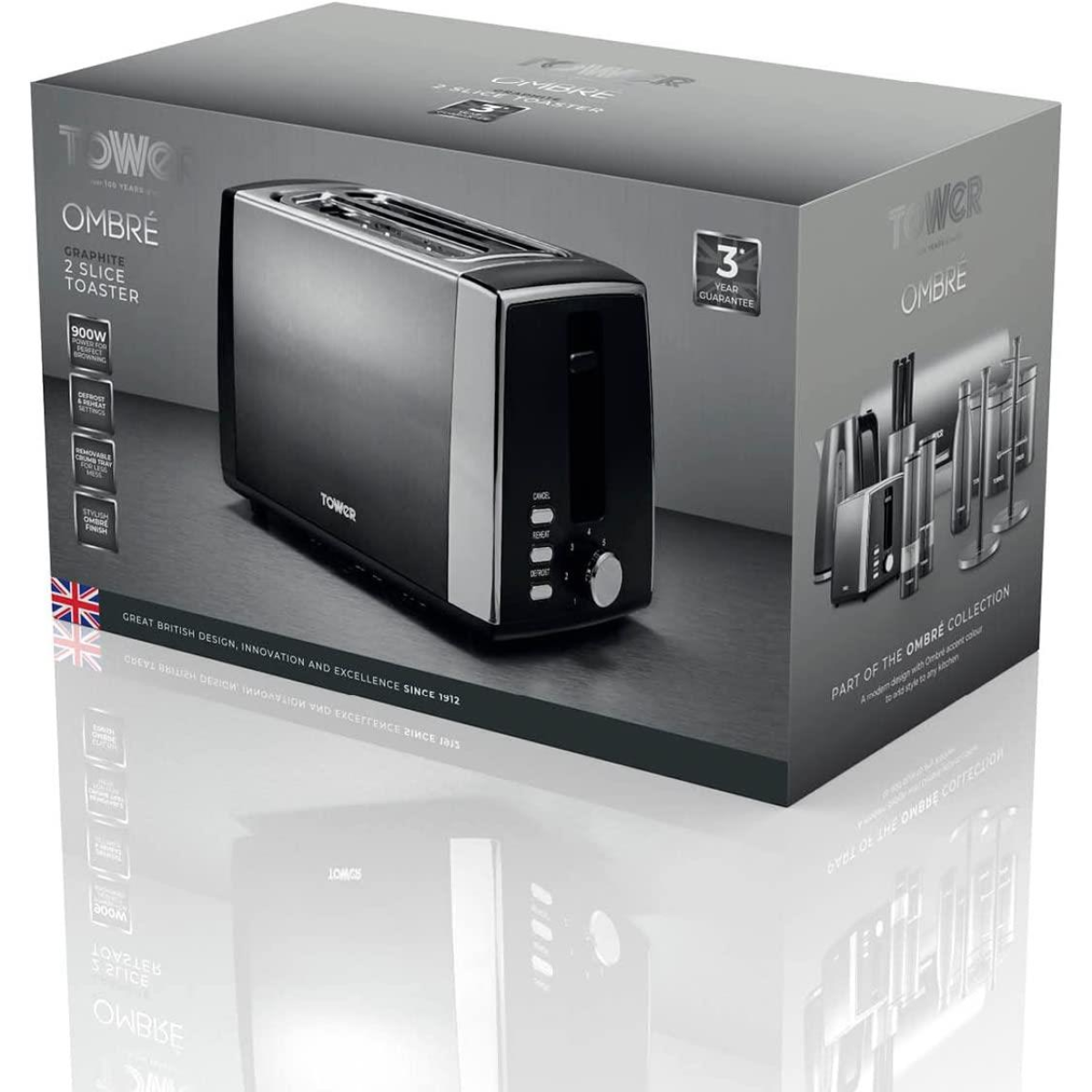 Tower Infinity Ombre 900W 2-Slice Toaster: Perfect Toast with Style