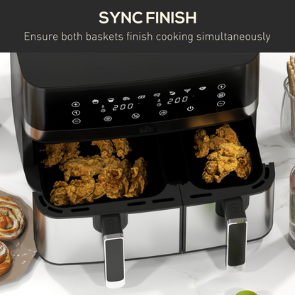 Double Your Flavor: HOMCOM 8.5L Dual Zone Air Fryer with SYNCFinish Technology