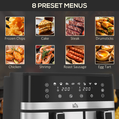 Double Your Flavor: HOMCOM 8.5L Dual Zone Air Fryer with SYNCFinish Technology