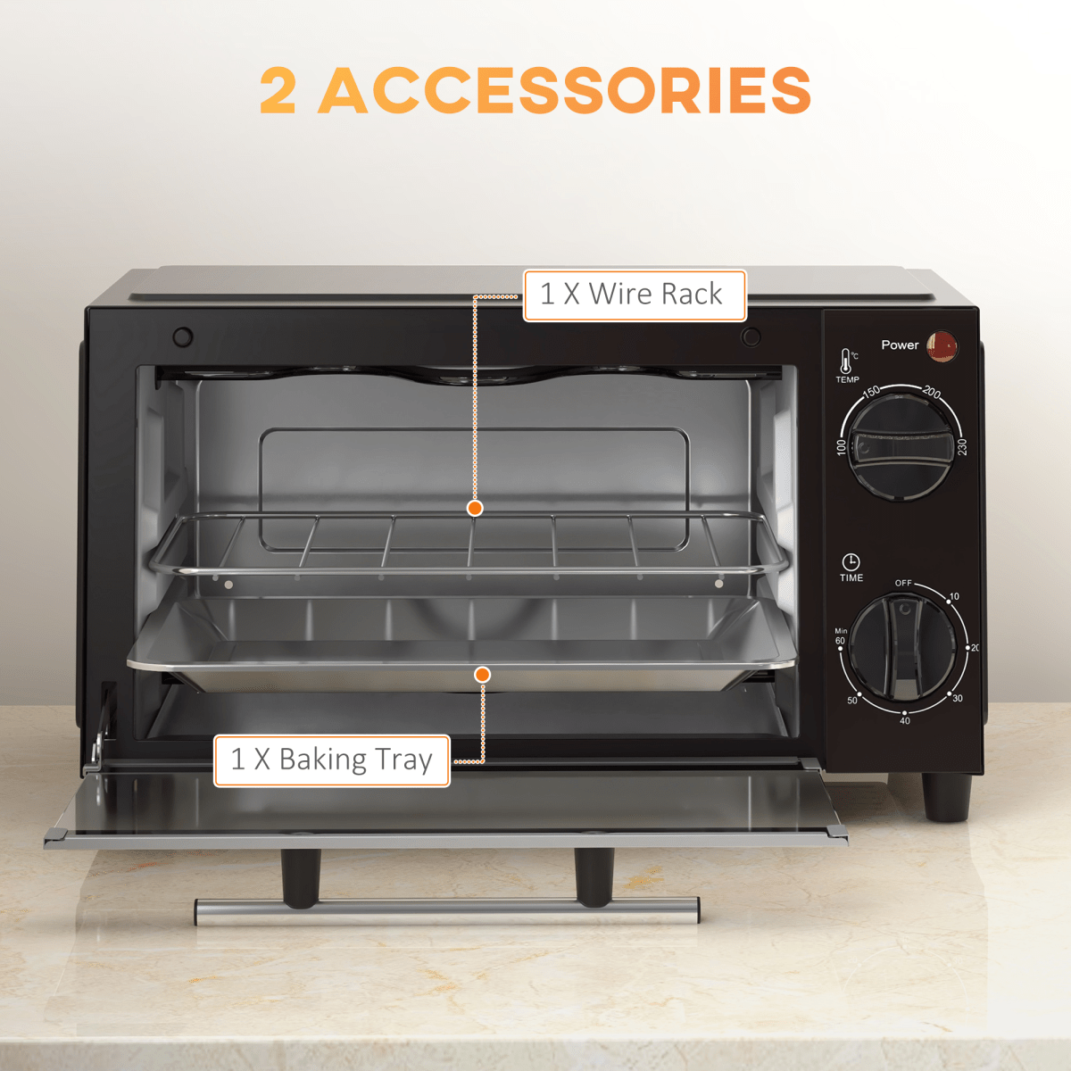 Mini Oven, 9L Countertop Electric Grill, Toaster Oven 750W - Fryora