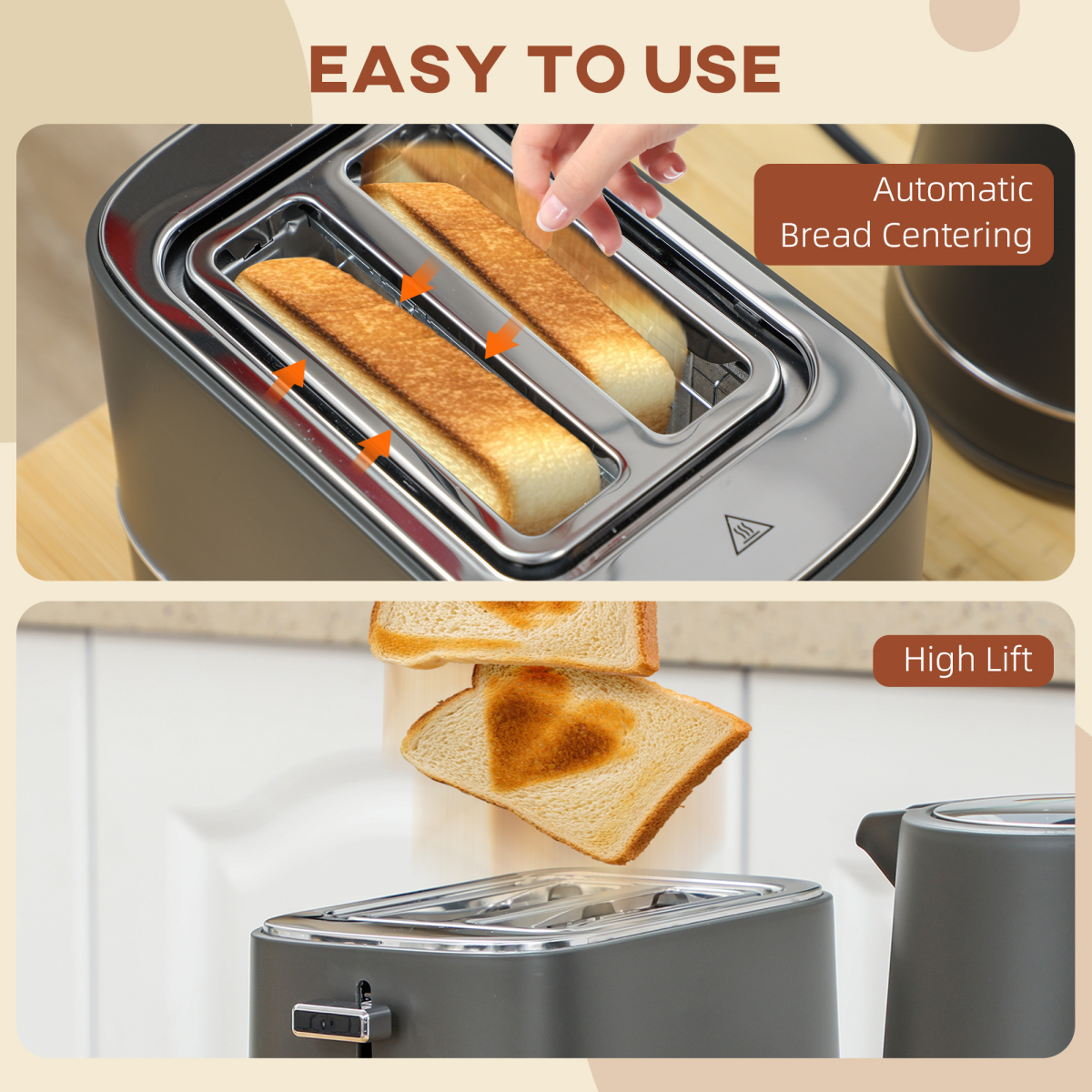 Effortless Mornings: HOMCOM 1.7L Fast Boil Kettle & 2-Slice Toaster Set, Grey