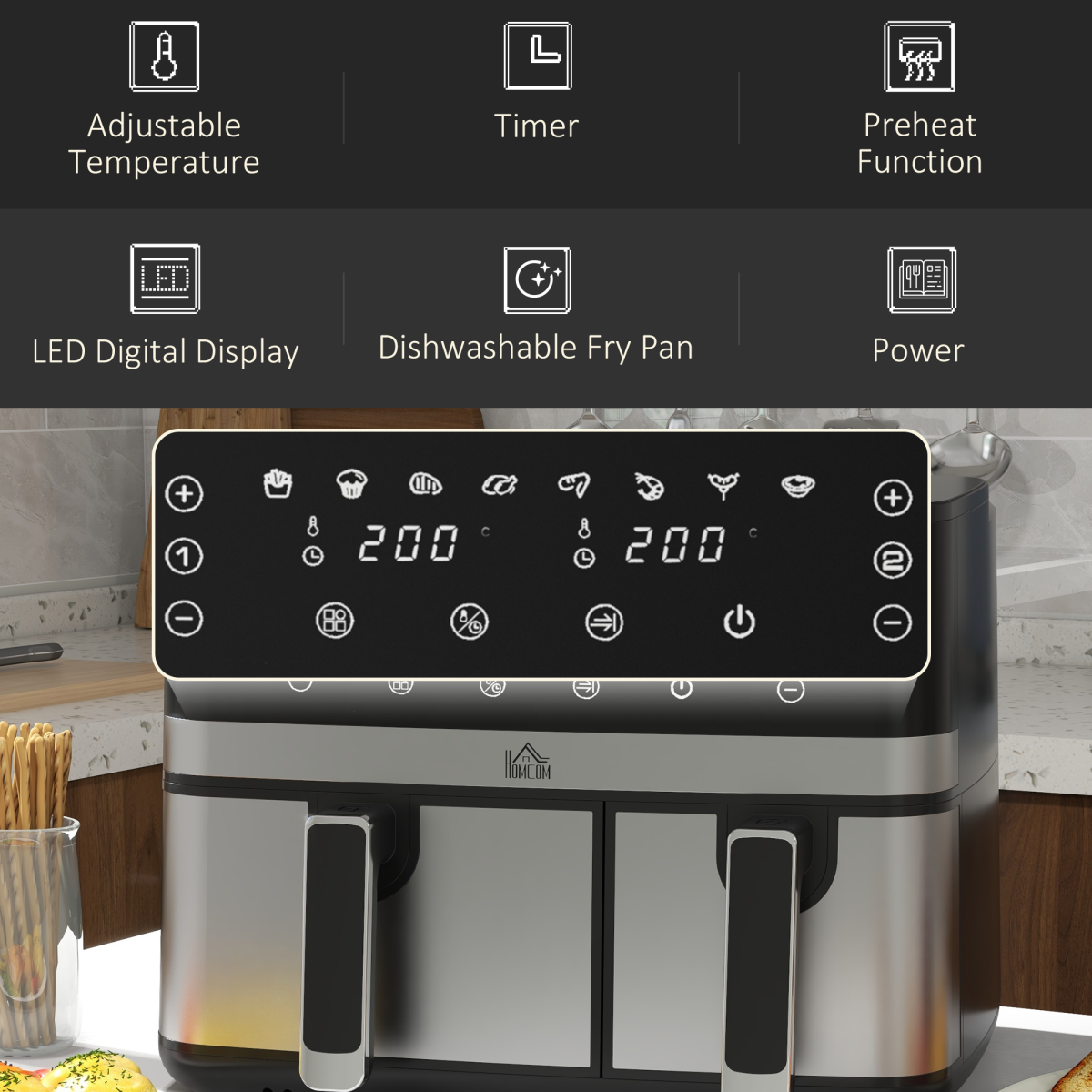 Double Your Flavor: HOMCOM 8.5L Dual Zone Air Fryer with SYNCFinish Technology