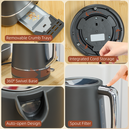 Effortless Mornings: HOMCOM 1.7L Fast Boil Kettle & 2-Slice Toaster Set, Grey