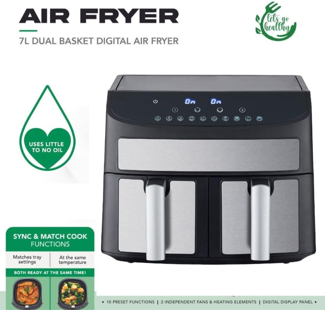 Domestic King 7L Dual Basket Air Fryer - 2400W Power & Precision Cooking - Fryora
