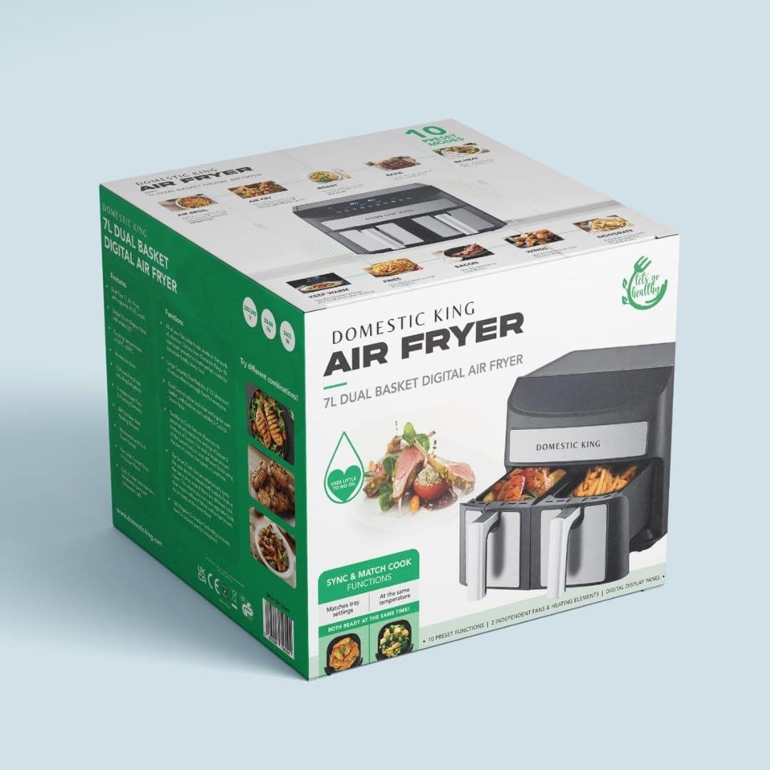 Domestic King 7L Dual Basket Air Fryer - 2400W Power & Precision Cooking - Fryora