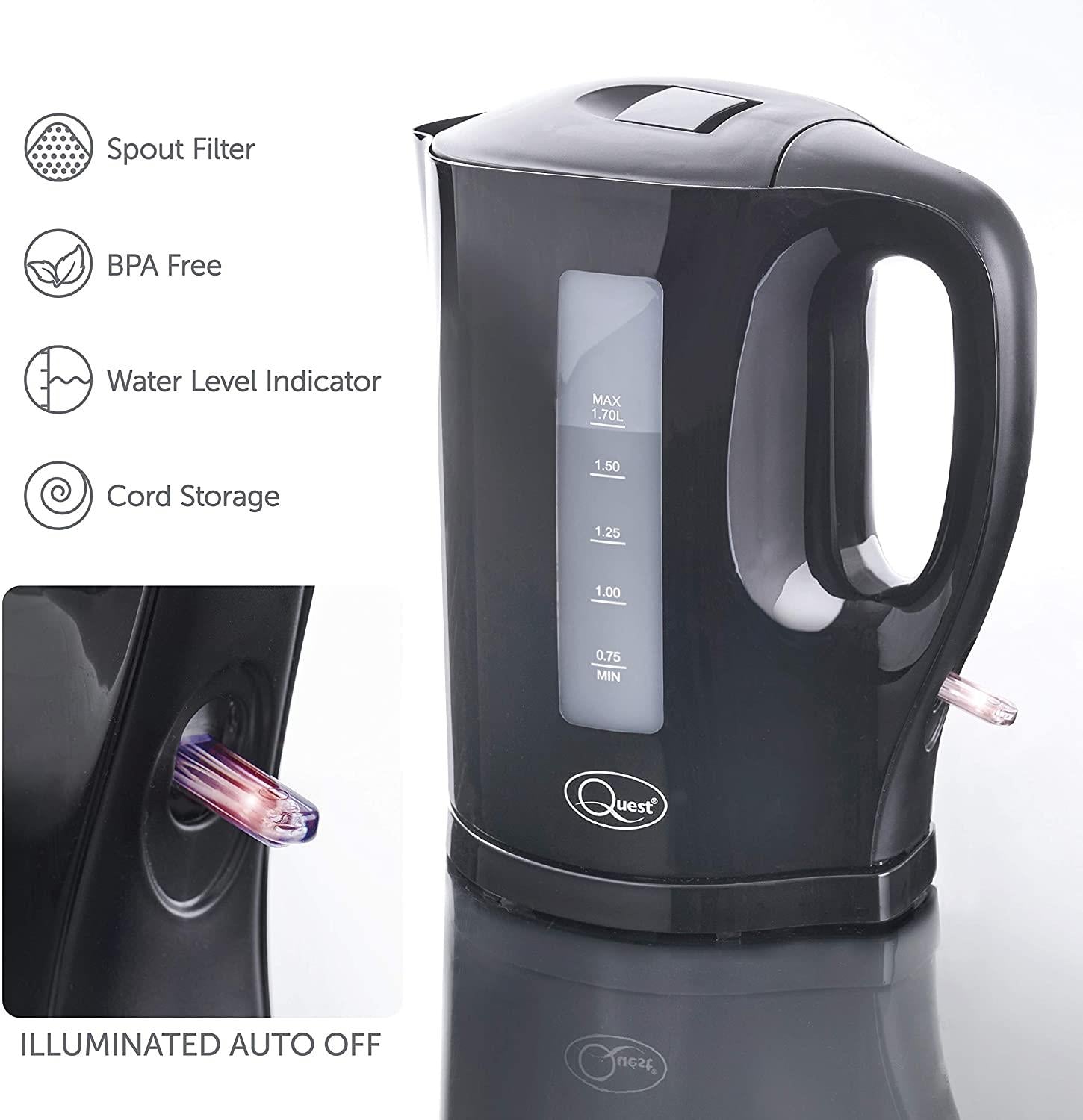 Quest 1.7l Jug Kettle Black - 35109 - Fryora