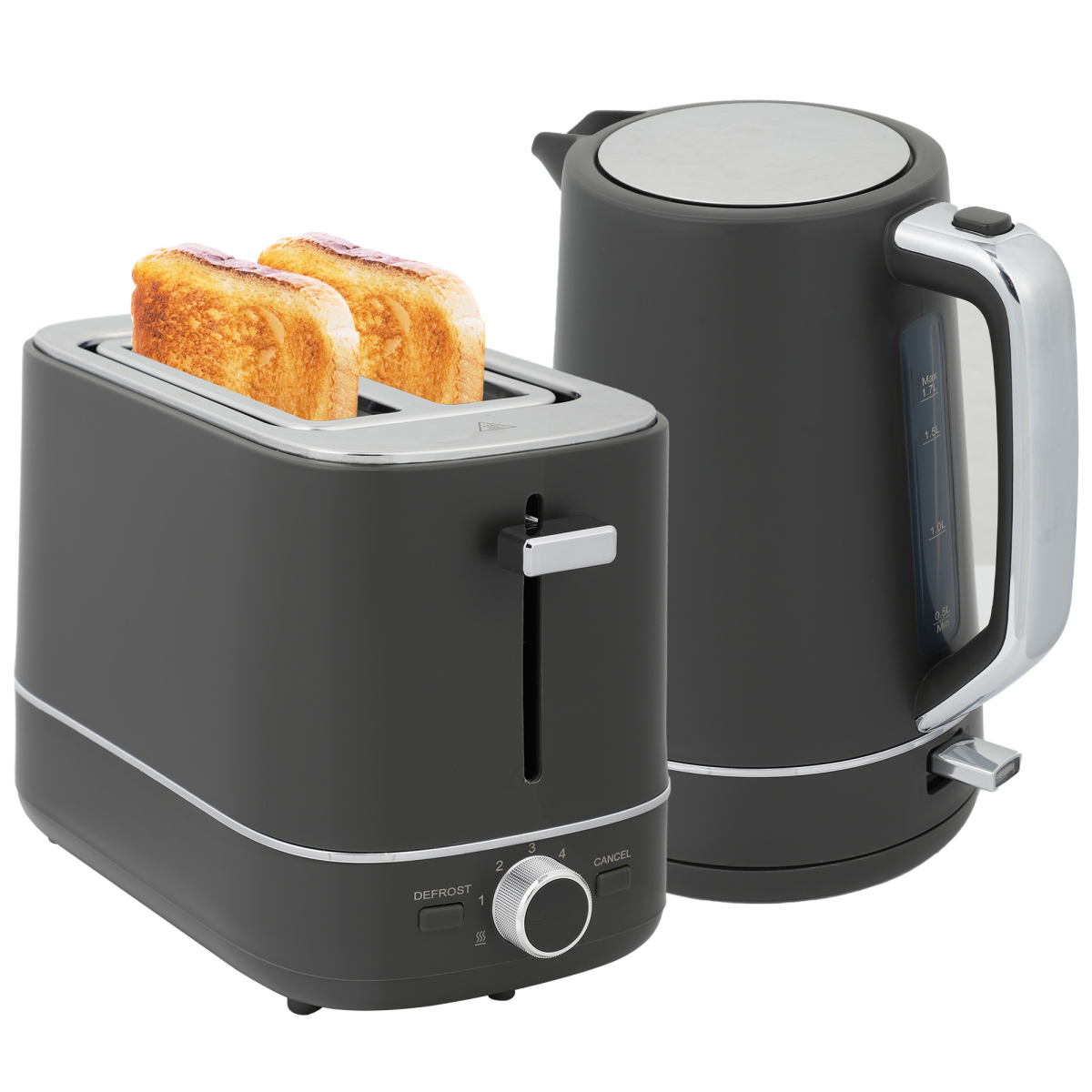 Effortless Mornings: HOMCOM 1.7L Fast Boil Kettle & 2-Slice Toaster Set, Grey