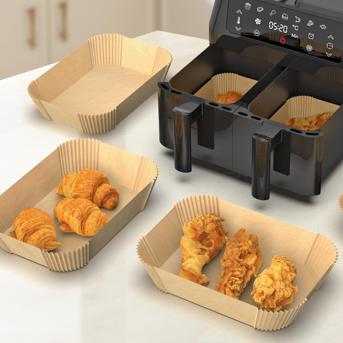 Vinsani Non-Stick Air Fryer Paper Liners – 200 Pack for Effortless Cooking!
