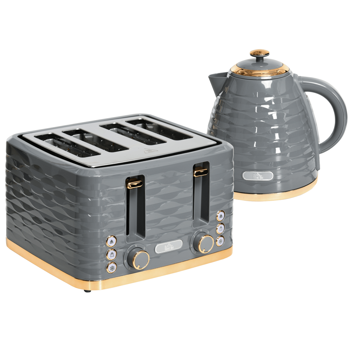 HOMCOM Kettle and Toaster Set 1.7L Rapid Boil Kettle & 4 Slice Toaster Grey - Fryora